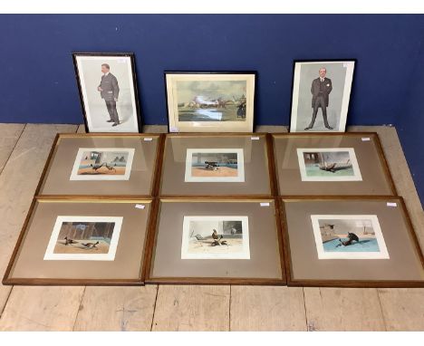 Set of 6 coloured engraving plates, drawn and engraved John Fielding, coloured etchings, lateC20th,  in oak and gilt glazed f