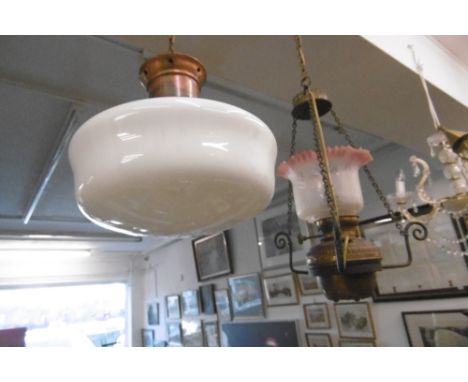 TWO HANGING VICTORIAN LIGHT FITTINGS, ONE SHADE A/F