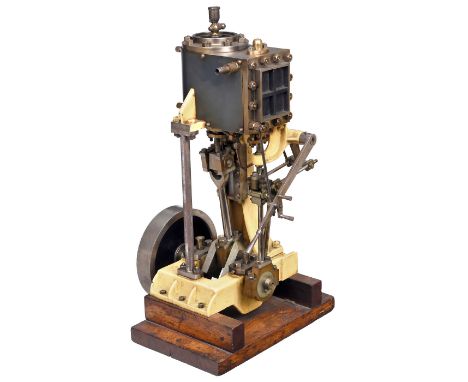 Präzisionsmodell einer stehenden Einzylinder-Dampfmaschine, um 1930  Hergestellt aus Messing, Gußmetall und Stahl, Zylinder Ø