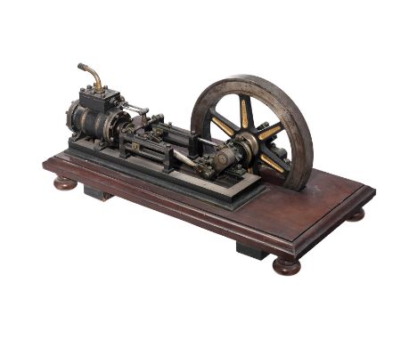 Modell einer liegenden Einzylinder-Kolbendampfmaschine, um 1900  Hergestellt aus Stahl, Gußeisen und Messing, doppelt wirkend