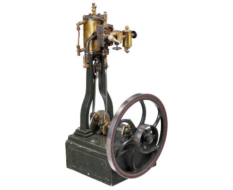 Großes Funktionsmodell einer stehenden Einzylinder-Dampfmaschine, um 1930  Hergestellt aus Messing, Gußmetall und Stahl, Zyli