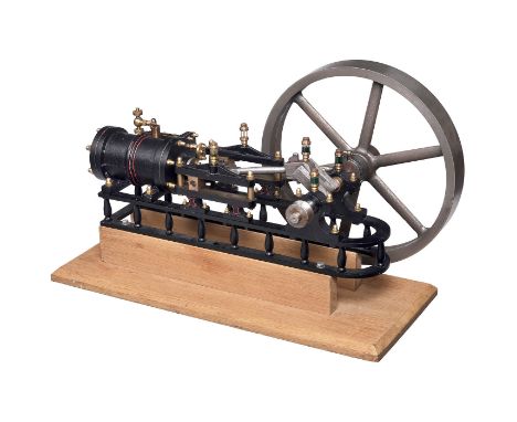 Großes Modell einer liegenden Kolbendampfmaschine, um 1920  Hergestellt aus Stahl, Gußeisen und Messing, doppelt wirkender Zy