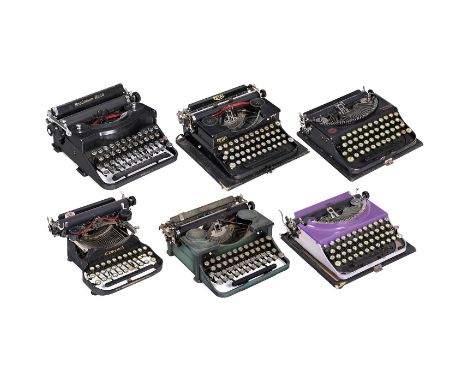 6 amerikanische Reiseschreibmaschinen  1) "Remington Rand Model 1", 1938, Serien-Nr. P43926, modern im Design mit abgekantete