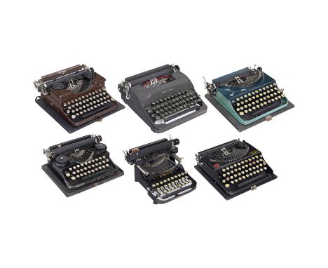 6 amerikanische Reiseschreibmaschinen  1) "Remington Portable No. 3", um 1932, grün, funktioniert. (2–3/2–3) – 2) "Corona Fol