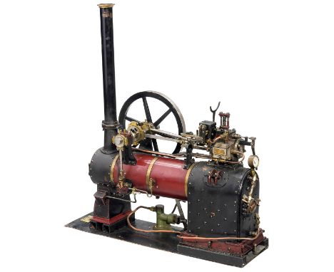 Funktionsmodell einer Einzylinder-Dampfmaschine, um 1920  Ein extrem detailliertes technisches Modell, aus Messing, Stahl und