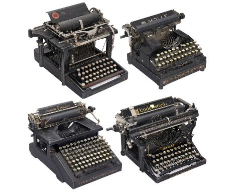 4 amerikanische Schreibmaschinen  1) "Remington Standard No. 2", 1887, Serien-Nr. 25716, amerikanische Unteranschlagmaschine.