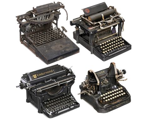 4 amerikanische Schreibmaschinen  1) "Remington Standard No. 2", um 1899, Nr. 08545, Unteranschlag, 38 Tasten, ohne Holzwalze