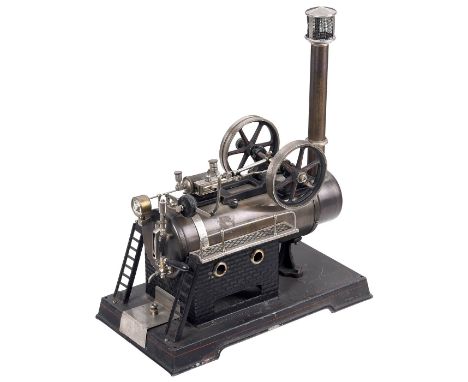 Stationäre Lokomobile von Doll, um 1930  Nürnberg, Nr. 520/2, feststehender Zylinder, Kessellänge 24 cm, Ø 8 cm, 2 Kesselgale