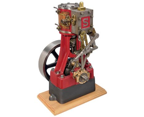 Liegende Dampfmaschine Stuart Modell 5A  Stuart Turner Ltd., England. Polierte Stahl-, Gußmetall- und Messingkonstruktion, ma