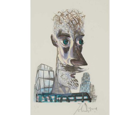 § JOHN BYRNE R.S.A. (SCOTTISH 1940-) SELF PORTRAIT Monotype, 1/1, signed and editioned in pencil to marginDimensions:the plat