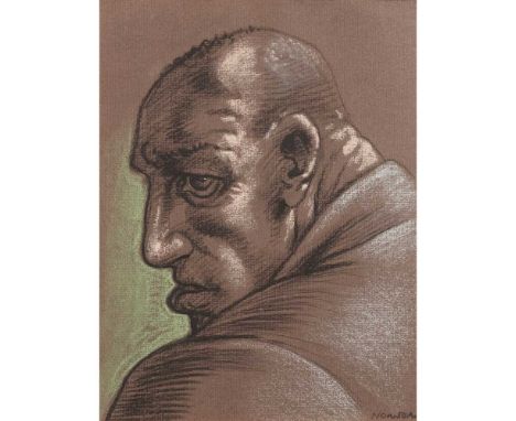 § PETER HOWSON O.B.E. (SCOTTISH 1958-) HEAD Signed lower right, pastel on brown paperDimensions:29cm x 22cm (11.5in x 8.5in)