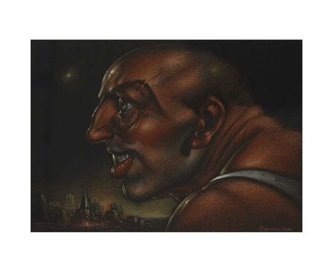 § PETER HOWSON O.B.E. (SCOTTISH 1958-) CITY LIMITS - 2021 Signed and dated lower right, mixed media on black paperDimensions: