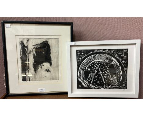 Andrew Shaw, abstract etching , numbered 3/4 and one other, framed