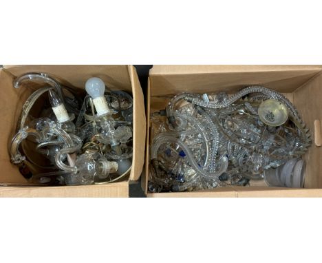 A crystal glass chandelier and one other light fitting