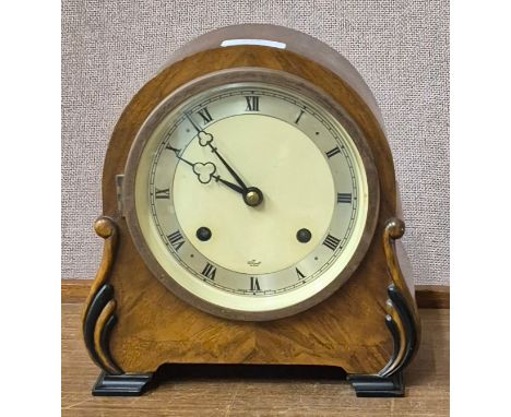 An Art Deco Elliott walnut mantel clock 