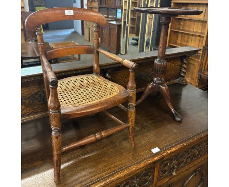 A Regency Style mahogany tripod wine table and a childs beech bergere armchair