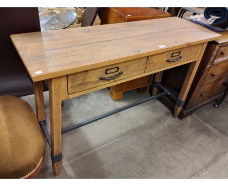 A rustic pine two drawer console table 