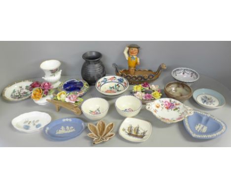 Assorted china, etc., Poole, Maling, Wedgwood, Wade, Prinknash and a novelty bottle stopper 