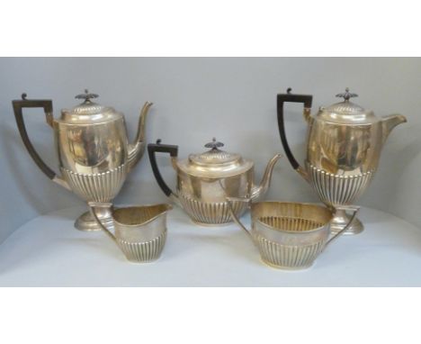 A silver five piece Walker &amp; Hall coffee/tea service, each with single initial 'R', total weight 2746g, (89oz.) 