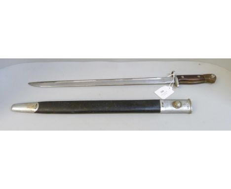 A 1907 pattern rifle bayonet by Sanderson, with scabbard 