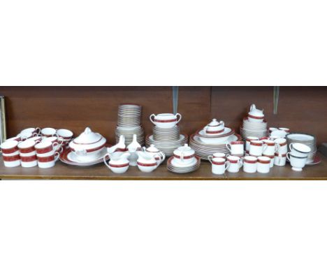 A large Spode Bordeaux dinner service, comprising fifteen dinner plates, twenty-five side plates, nine soup bowls, forty-four