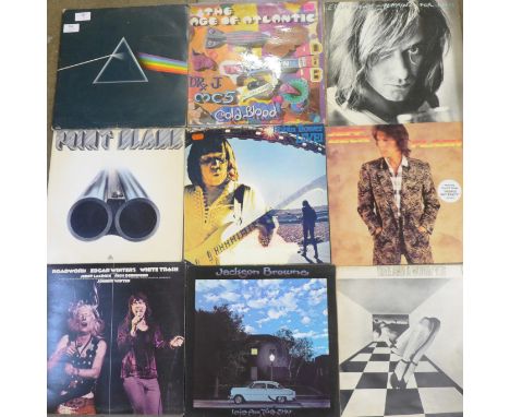 Eighteen 1970s Prog and Classic Rock LP records including Pink Floyd, Yes, Jackson Browne, Deep Purple, Bob Dylan, Allman Bro