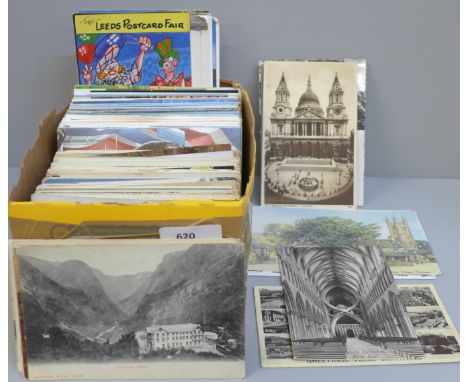 Postcards; a box of postcards, vintage to modern 