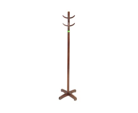 A vintage retro mid 20th century Abbess coat stand of squared form with curved arms. Makers to base. Measures approx; 177cm t