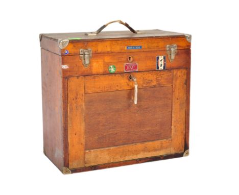 A 20th century SKF &amp; Dormer Tools wooden engineers tool box. The box having lift up lid with fall front door opening to r