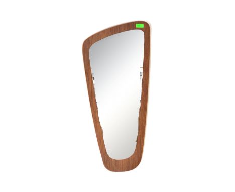 A retro vintage mid 20th Century teak framed asymmetric mirror of tapering form. It measures approx. 74cm tall.