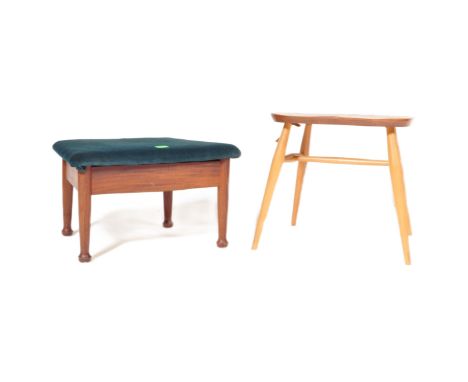A retro vintage mid 20th Century teak and upholstered piano stool / sewing box. Together with a beech and elm circa 1960s con