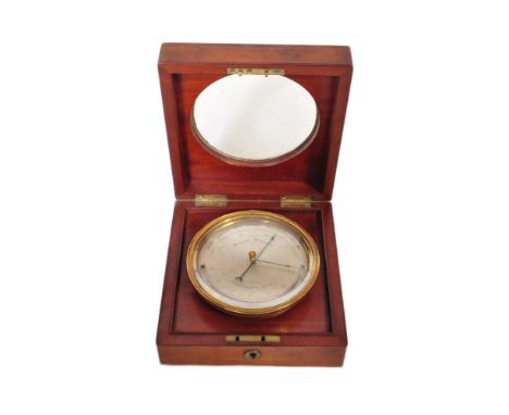 A Victorian 19th century brass Vidie pattern Aneroid ships maritime barometer by Dent of Paris. The circular silvered registe