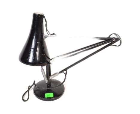 A retro vintage 20th century circa 1960s black Herbert Terry anglepoise desk table lamp light with articulated body and conic