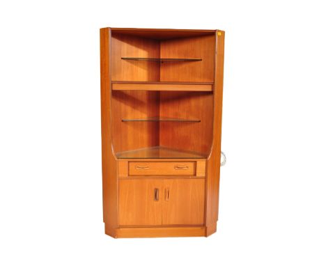 G Plan - Fresco - A good retro vintage 20th Century teak wood corner cabinet / display unit having a sliding glazed section o