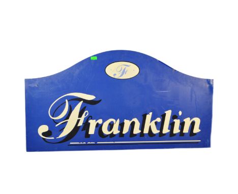 A vintage retro mid 20th century painted metal Franklins shop advertising in blue colourway with domed top. Measures approx; 