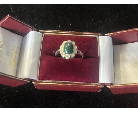A 925 silver green &amp; white stone cluster ring