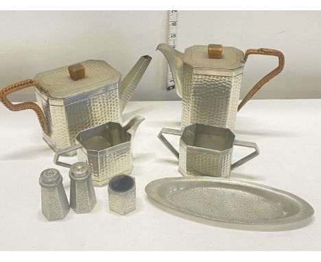 A Art deco style pewter tea service