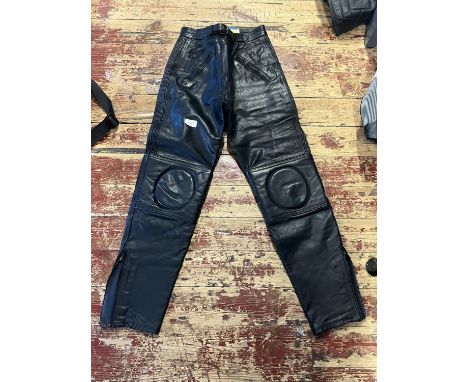 A pair of leather motorbike trousers size 12