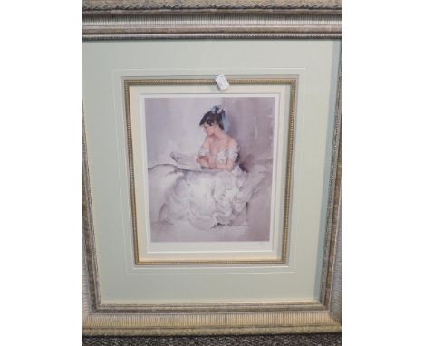 A Ltd Ed print, after William Russell Flint, Cecillia Reading, num 698/750 and attributed verso, 30 x 28cm, plus frame and gl