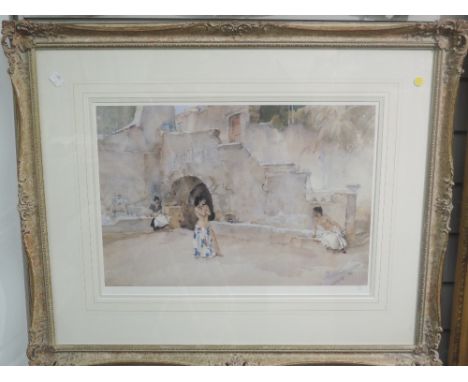 A Ltd Ed print, after William Russell Flint, Models in an Italian Courtyard, signed, attributed verso and num 647/650, 37 x 5