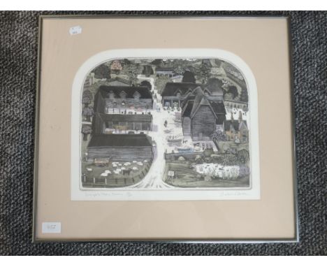 A Ltd Ed print, after Graham Clarke, Winpole Home Farm, num 39/350. 31 x 38cm, plus frame and glazed