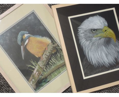 A pastel sketch, Vivienne Wood, Kingfisher, signed and dated 2014, 28 x 19cm, and a pastel sketch, Ruth Tyson eagle, signed, 