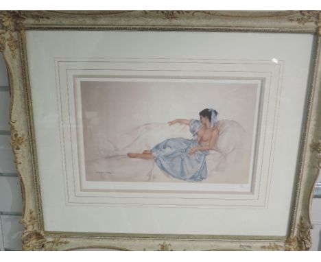 A Ltd Ed print, after William Russell Flint, The Blue Ribbon, signed, attributed verso and num 749/750, 25 x 38cm, plus frame