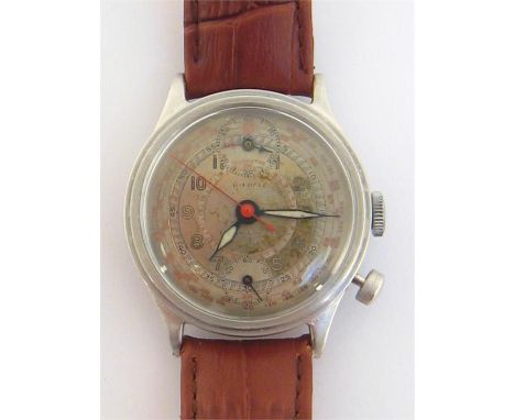 Pierce, a 1940s gentleman’s stainless steel chronograph wristwatch, the silvered dial with outer tachymeter track, inner chap