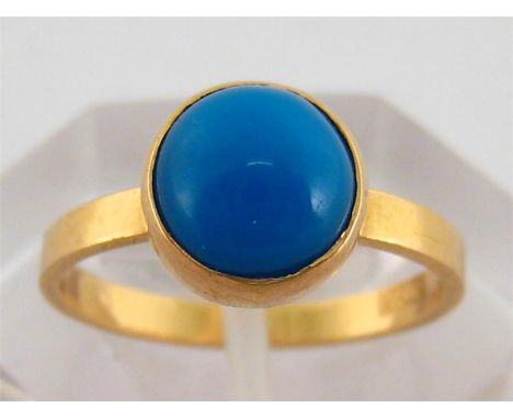 An Egyptian gold and blue stone ring, the shank with Egyptian standard marks, finger size K, 2.6gmsCondition reportgood overa