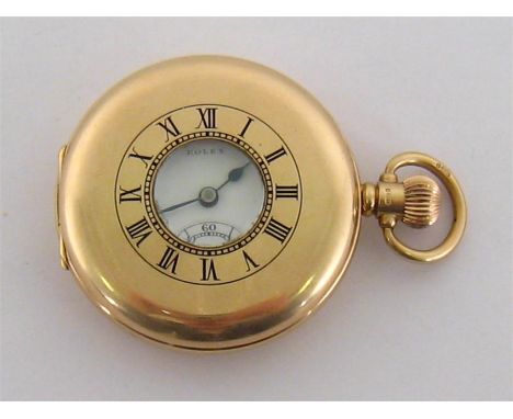 ROLEX, a 9 carat gold half hunter pocket watch, the four piece Dennison case no. 673641, hallmarked Birmingham 1939, with blu