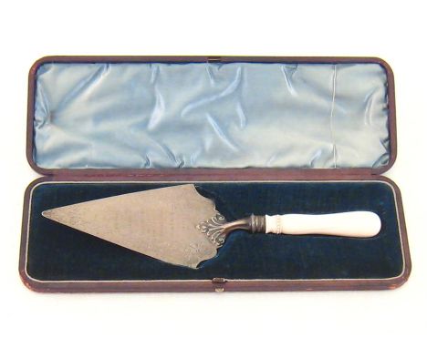 East End interest:- a Victorian silver presentation trowel with ivory handle, latter with bead girdle, handle terminating at 