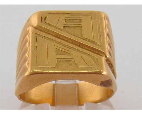 A French 18 carat gold signet ring, chased with the initials ‘AA’, French standard marks, finger size V/W, 12.3gms