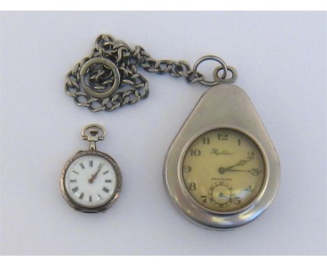 A late 19th century French silver and pink gold fob watch, with white enamel dial, black Roman numerals and gilt Louis XV han