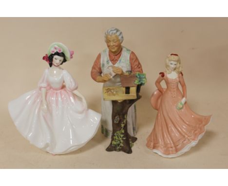 TWO ROYAL DOULTON FIGURES 'SUNDAY BEST' HN2698 AND 'GOOD MORNING' HN2671 TOGETHER WITH A ROYAL WORCESTER 'OCTOBER' FIGURE (3)